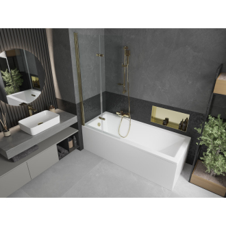 Mexen Cubik obdĺžniková vaňa 160 x 70 cm s plášťom a 2-listovou zástenou 80 cm, transparentná, zlatá - 550316070X9208025000