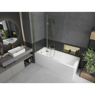 Mexen Cubik obdĺžniková vaňa 160 x 70 cm s plášťom a 2-listovou zástenou 120 cm, transparentná, zlatá - 550316070X9212025000
