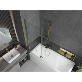 Mexen Cubik obdĺžniková vaňa 160 x 70 cm s plášťom a 2-listovou zástenou 120 cm, transparentná, zlatá - 550316070X9212025000