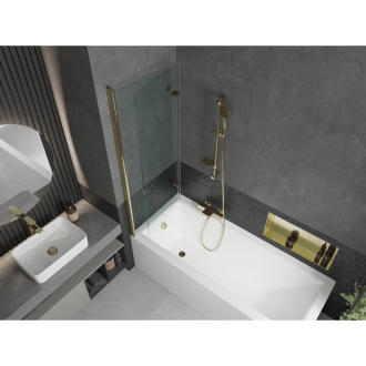 Mexen Cubik obdĺžniková vaňa 160 x 70 cm s plášťom a 2-listovou zástenou 120 cm, transparentná, zlatá - 550316070X9212025000