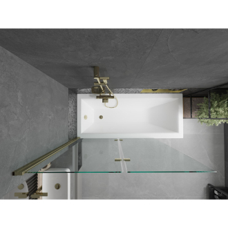 Mexen Cubik obdĺžniková vaňa 160 x 70 cm s plášťom a 2-listovou zástenou 120 cm, transparentná, zlatá - 550316070X9212025000