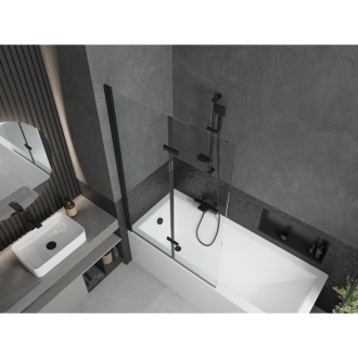 Mexen Cubik obdĺžniková vaňa 160 x 70 cm s plášťom a 2 krídlovou zástenou 100 cm, priehľadná, čierna - 550316070X9210027000
