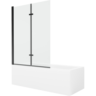 Mexen Cubik obdĺžniková vaňa 160 x 70 cm s plášťom a 2 krídlovou zástenou 120 cm, priehľadná, čierna - 550316070X9212027000