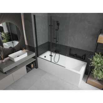 Mexen Cubik obdĺžniková vaňa 160 x 70 cm s plášťom a 2 krídlovou zástenou 120 cm, priehľadná, čierna - 550316070X9212027000