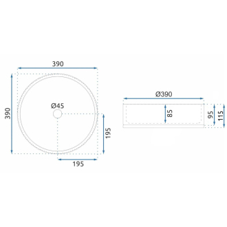 Umývadlo na dosku Rea Cristal Grey 39 nikiel brush ring