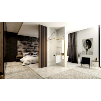 Sprchová zástena REA AERO Brush N 110 walk-in + polica a vešiak EVO - zlatá