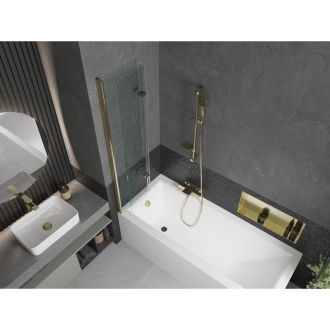 Mexen Cubik obdĺžniková vaňa 170 x 70 cm s plášťom a 2 krídlovou zástenou 80 cm, priehľadná, zlatá - 550317070X9208025000