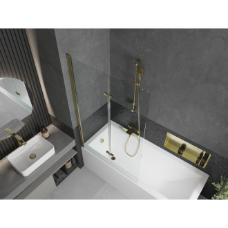 Mexen Cubik obdĺžniková vaňa 170 x 70 cm s plášťom a 2-listovou zástenou 100 cm, transparentná, zlatá - 550317070X9210025000