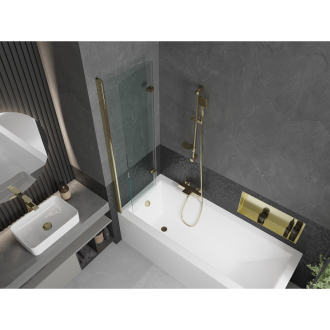 Mexen Cubik obdĺžniková vaňa 170 x 70 cm s plášťom a 2-listovou zástenou 100 cm, transparentná, zlatá - 550317070X9210025000