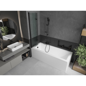 Mexen Cubik obdĺžniková vaňa 170 x 70 cm s plášťom a 2 krídlovou zástenou 80 cm, priehľadná, čierna - 550317070X9208027000