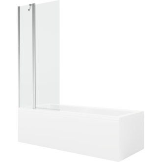 Mexen Cubik obdĺžniková vaňa 150 x 70 cm s plášťom a 1-krídlovou zástenou 80 cm, transparentná, chróm - 550315070X9408110100