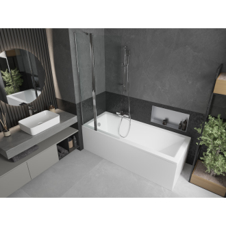 Mexen Cubik obdĺžniková vaňa 150 x 70 cm s plášťom a 1-krídlovou zástenou 80 cm, transparentná, chróm - 550315070X9408110100