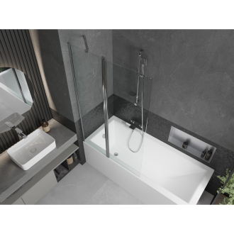 Mexen Cubik obdĺžniková vaňa 150 x 70 cm s plášťom a 1-krídlovou zástenou 100 cm, transparentná, chróm - 550315070X9401010100