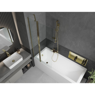 Mexen Cubik obdĺžniková vaňa 150 x 70 cm s plášťom a 1 krídlovou zástenou 80 cm, transparentná, zlatá - 550315070X9408115000