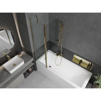 Mexen Cubik obdĺžniková vaňa 150 x 70 cm s plášťom a 1-listovou zástenou 100 cm, transparentná, zlatá - 550315070X9410115000