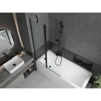 Mexen Cubik obdĺžniková vaňa 150 x 70 cm s plášťom a 1-krídlovou zástenou 100 cm, priehľadná, čierna - 550315070X9410117000