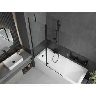Mexen Cubik obdĺžniková vaňa 150 x 70 cm s plášťom a 1 krídlovou zástenou 120 cm, priehľadná, čierna - 550315070X9412117000