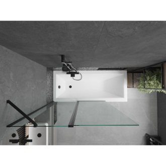 Mexen Cubik obdĺžniková vaňa 150 x 70 cm s plášťom a 1 krídlovou zástenou 120 cm, priehľadná, čierna - 550315070X9412117000