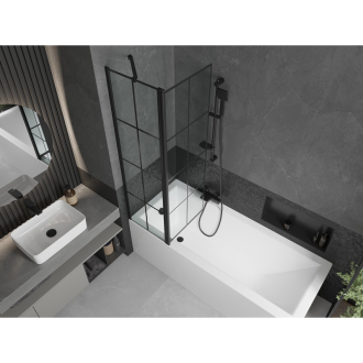 Mexen Cubik obdĺžniková vaňa 150 x 70 cm s plášťom a 1 krídlovou zástenou 100 cm, čierny vzor - 550315070X9410117077