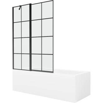 Mexen Cubik obdĺžniková vaňa 150 x 70 cm s plášťom a 1 krídlovou zástenou 120 cm, čierny vzor - 550315070X9412117077