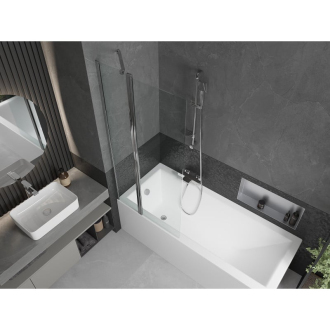 Mexen Cubik obdĺžniková vaňa 160 x 70 cm s plášťom a 1 krídlovou zástenou 80 cm, transparentná, chróm - 550316070X9408110100