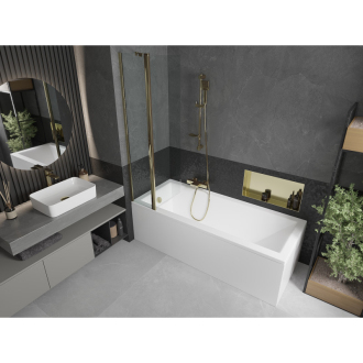 Mexen Cubik obdĺžniková vaňa 160 x 70 cm s plášťom a 1 krídlovou zástenou 80 cm, priehľadná, zlatá - 550316070X9408115000