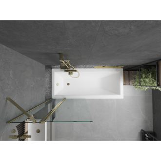 Mexen Cubik obdĺžniková vaňa 160 x 70 cm s plášťom a 1 krídlovou zástenou 80 cm, priehľadná, zlatá - 550316070X9408115000