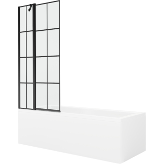 Mexen Cubik vaňa 160x70 cm s panelom a zástenou 80 cm, čierny vzor 550316070X9408117077
