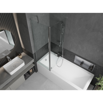 Mexen Cubik obdĺžniková vaňa 170 x 70 cm s plášťom a 1 krídlovou zástenou 120 cm, transparentná, chróm - 550317070X9412110100