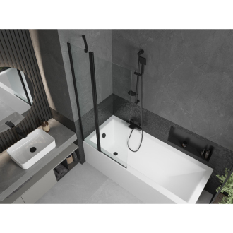 Mexen Cubik obdĺžniková vaňa 170 x 70 cm s plášťom a 1 krídlovou zástenou 80 cm, priehľadná, čierna - 550317070X9408117000