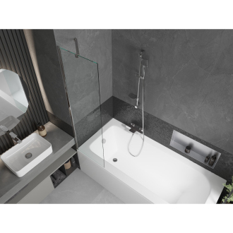 Mexen Vega obdĺžniková vaňa 150 x 70 cm s plášťom a 1 krídlovou zástenou 50 cm, transparentná, chróm - 550115070X9505000001