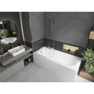 Mexen Vega obdĺžniková vaňa 150 x 70 cm s plášťom a jednokrídlovou zástenou 70 cm, transparentná, chróm - 550115070X9507000001