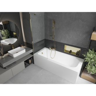Mexen Vega obdĺžniková vaňa 150 x 70 cm s plášťom a jednokrídlovou zástenou 70 cm, transparentná, zlatá - 550115070X9507000050