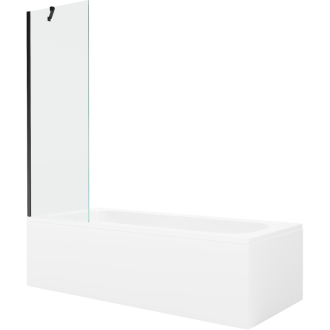 Mexen Vega obdĺžniková vaňa 150 x 70 cm s plášťom a 1 krídlovou zástenou 60 cm, priehľadná, čierna - 550115070X9506000070