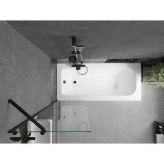 Mexen Vega obdĺžniková vaňa 150 x 70 cm s plášťom a 1 krídlovou zástenou 60 cm, priehľadná, čierna - 550115070X9506000070