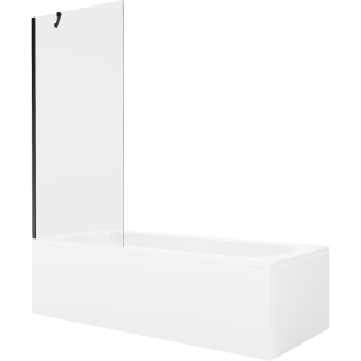 Mexen Vega obdĺžniková vaňa 150 x 70 cm s plášťom a 1 krídlovou zástenou 80 cm, priehľadná, čierna - 550115070X9508000070