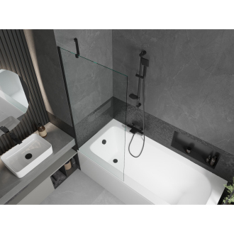 Mexen Vega obdĺžniková vaňa 150 x 70 cm s plášťom a 1 krídlovou zástenou 80 cm, priehľadná, čierna - 550115070X9508000070
