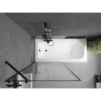 Mexen Vega obdĺžniková vaňa 150 x 70 cm s plášťom a jednokrídlovou zástenou 90 cm, čierny vzor - 550115070X9509007070