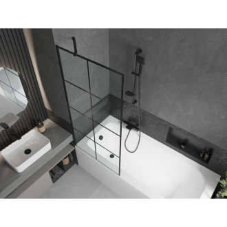 Mexen Vega obdĺžniková vaňa 150 x 70 cm s plášťom a 1 krídlovou zástenou 80 cm, čierny vzor - 550115070X9508007077