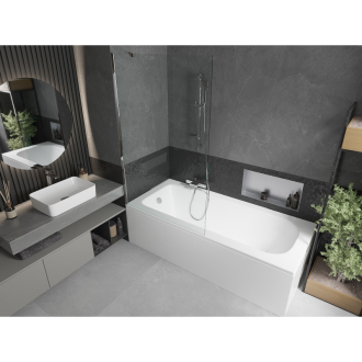 Mexen Vega obdĺžniková vaňa 160 x 70 cm s plášťom a 1 krídlovou zástenou 100 cm, transparentná, chróm - 550116070X9510000001