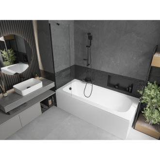 Mexen Vega obdĺžniková vaňa 180 x 80 cm s plášťom a 1 krídlovou zástenou 50 cm, priehľadná, čierna - 550118080X9505000070