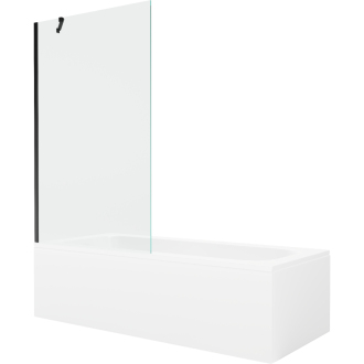Mexen Vega obdĺžniková vaňa 180 x 80 cm s plášťom a 1 krídlovou zástenou 100 cm, priehľadná, čierna - 550118080X9510000070