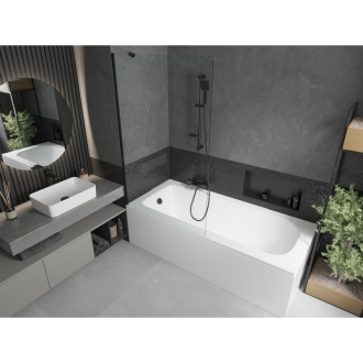 Mexen Vega obdĺžniková vaňa 180 x 80 cm s plášťom a 1 krídlovou zástenou 100 cm, priehľadná, čierna - 550118080X9510000070