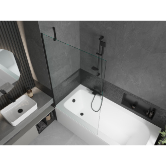 Mexen Vega obdĺžniková vaňa 180 x 80 cm s plášťom a 1 krídlovou zástenou 100 cm, priehľadná, čierna - 550118080X9510000070