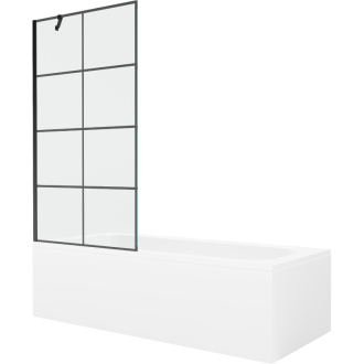 Mexen Vega obdĺžniková vaňa 180 x 80 cm s plášťom a jednokrídlovou zástenou 90 cm, čierny vzor - 550118080X9509007077