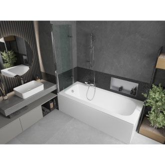 Mexen Vega obdĺžniková vaňa 150 x 70 cm s plášťom a 2-listovou zástenou 100 cm, transparentná, chróm - 550115070X9210020100