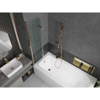 Mexen Vega obdĺžniková vaňa 150 x 70 cm s plášťom a 2 krídlovou zástenou 80 cm, transparentná, zlatá - 550115070X9208025000