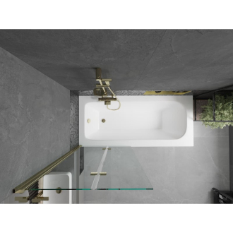 Mexen Vega obdĺžniková vaňa 150 x 70 cm s plášťom a 2 krídlovou zástenou 80 cm, transparentná, zlatá - 550115070X9208025000
