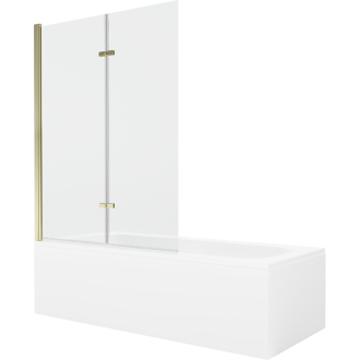 Mexen Vega obdĺžniková vaňa 150 x 70 cm s plášťom a 2-listovou zástenou 120 cm, priehľadná, zlatá - 550115070X9212025000