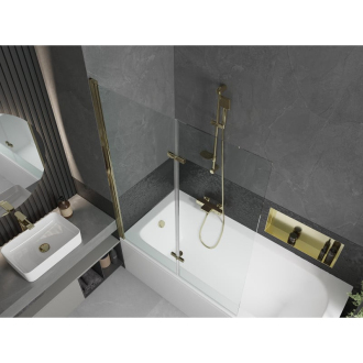 Mexen Vega obdĺžniková vaňa 150 x 70 cm s plášťom a 2-listovou zástenou 120 cm, priehľadná, zlatá - 550115070X9212025000
